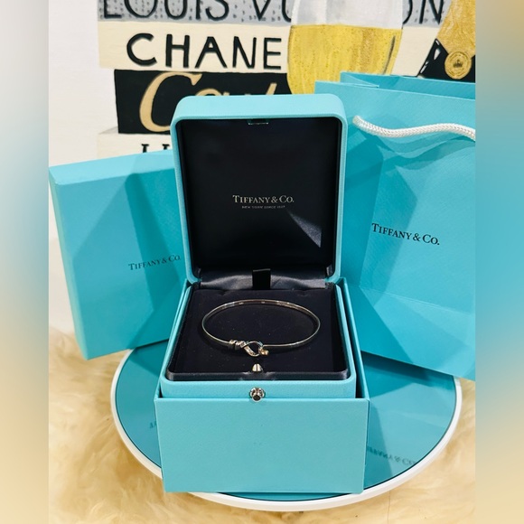 Tiffany & Co. Jewelry - TIFFANY & Co. 18K Gold 925 Sterling Silver Love Knot Bangle Bracelet Size 16”